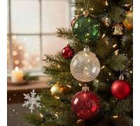 Decorazioni Natalizie LED, Set da 3 a Batteria - Sfere Acriliche Brillanti in Rosso, Oro e Verde per Centrotavola e Camino(Red)