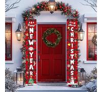 Decorazioni natalizie per esterni: striscione natalizio per portico felice, decorazione per porta a quadri e cortile/porta/parete decorazione per feste di vacanza con cartello di benvenuto da