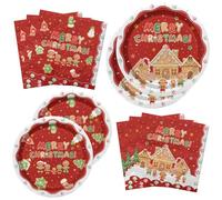 Decorazioni natalizie per feste di pan di zenzero, tra cui piatti di carta con fiocchi di neve, tovaglioli di neve, forchette, set da tavola di Natale per feste invernali, per 20 ospiti