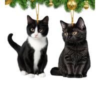 Decorazioni natalizie per gatti, decorazioni natalizie per gatti, decorazioni natalizie in acrilico 2D, set di 2 alberi di Natale e rimorchi per gli amanti degli animali