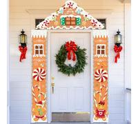 Decorazioni natalizie per la casa di pan di zenzero, striscione per porta della casa di pan di zenzero, oggetti di scena per cabina fotografica, grande sfondo fotografico di Babbo Natale, caramelle
