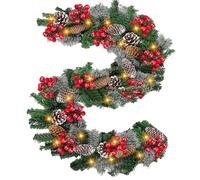 Decorazioni Natalizie per Porta d'Ingresso,Ghirlanda Illuminata Natalizia Realistica con Luci - Centrotavola Artificiale con Luci per Interni Esterni Casa Uffici Centro Commerciale
