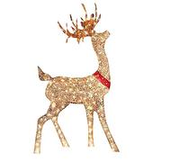 Decorazioni natalizie pre-illuminate a forma di renna in piedi, con luce giallo/rossa, decorazione natalizia con cervo Rudolph rustico, decorazione per feste all'aperto (rosso, 30 x 15 cm)