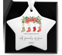 Decorazioni natalizie regali a forma di stella palline su entrambi i lati personalizzate per il primo Natale come una famiglia di quattro palline in ceramica per albero di Natale per nuovi genitori