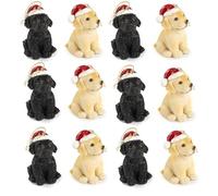 Decorazioni Natalizie, Set di 12 Cagnolini in Resina con Cappello di Babbo Natale, Ornamenti per Albero di Natale, 7,2 cm, (Cane)