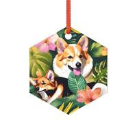 Decorazioni natalizie trasparenti con fiori tropicali e corgi, adornos de navidad in acrilico per un albero di Natale minimalista