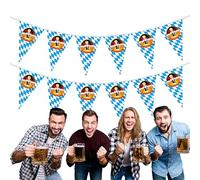 Decorazioni Oktoberfest, Gagliardetto - Decorazione da parete bavarese Bandiera da 26 piedi | Bandiera triangolare blu/bianca, bandierine di ghirlanda Oktoberfest per la casa, tende, giardino,