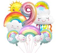 Decorazioni Palloncini Arcobaleno 9 Anni, Palloncini Sole e Nuvole, Palloncino Numero 9 Grande, Palloncini Nappa Arcobaleno, Addobbi per Tema Colorato Compleanno Bambini Festa