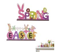 decorazioni pasquali in legno 2 pezzi con scritte Happy Easter e Spring 20x10cm coniglietti pasquali decorativi per casa tavolo mensola regalo ideale per Pasqua primavera