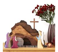 Decorazioni pasquali in legno con tomba e croce vuote, set di statuette religiose fatte a mano, per la casa, tavolo, ufficio, scaffale, decorazione pasquale religiosa primaverile (legno)