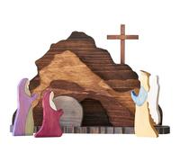 Decorazioni pasquali Risen He Is, decorazione religiosa per la casa per Pasqua, scena di Gesù in legno presepe, croce multicolore, sfondo a forma di tomba, decorazione cristiana ideale e regali di