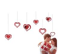 Decorazioni pendenti a forma di cuore, set di 7 ornamenti, stelle filanti a forma di cuore per San , decorazioni da soffitto per feste d'amore, ornamenti a cuore rosso cavo, festa di nozze