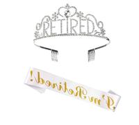 Decorazioni pensionistiche per donne - Festa in pensione, fornitura di strass Tiara e Sash Set - Squisiti regali di pensione felici da donna