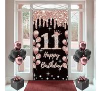 Decorazioni per 11° compleanno per ragazza, Happy 11 Years Old, cartello in tessuto, sfondo oro rosa, striscione per porta, 11° compleanno, sfondo fotografico, cartello di benvenuto, 180 cm x 90 cm