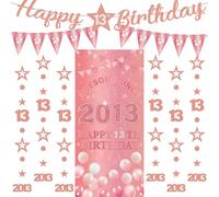Decorazioni per 13° compleanno, striscioni per ragazze, 9 pezzi, in oro rosa, con scritta "Happy Birthday", fantastico dal 2013, tenda scintillante a pois da appendere, per ragazze di 13 anni
