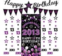 Decorazioni per 13° compleanno, striscioni per ragazze, 9 pezzi, nero e viola, striscione di buon compleanno, fantastico dal 2013, tenda scintillante a pois da appendere per ragazze di 13 anni
