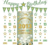 Decorazioni per 13° compleanno, striscioni per ragazze, 9 pezzi, verde oro Happy Birthday Banner impressionante dal 2013 tenda scintillio stella puntino da appendere striscione per ragazza di 13 anni