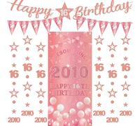 Decorazioni per 16° compleanno, striscioni per ragazze, 9 pezzi, in oro rosa, striscione di buon compleanno, fantastico dal 2010, tenda scintillante, a pois, da appendere, per ragazze di 16 anni