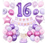 Decorazioni per 16° compleanno viola, rosa, viola, decorazioni per 16° compleanno, per ragazze, lavanda, decorazione per feste, numeri, palloncini in alluminio, decorazioni per torte per ragazze di 16
