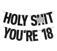 Decorazioni per 18° compleanno per lui e lei, nero glitterato Holy Shit You're 18 Banner, Time to Adult/Happy 18th Birthdays/Cheers to 18 Years, Funny 18th Birthday Party Decorations Supplies Boys