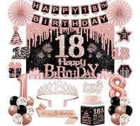 Decorazioni per 18° compleanno per ragazze, 32 decorazioni per feste di 18° compleanno, tra cui sfondo, corona, fascia, striscione, vortice da appendere, topper per torte, palloncini, biglietto di