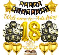 Decorazioni per 18° compleanno per ragazzi oro - 31 striscioni di buon compleanno Welcome To Adulting Banner 18 Ufficialmente Adulti Topper per torta con coriandoli neri in lattice palloncini per 18