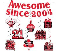 Decorazioni per 21° compleanno per ragazzi ragazze, rosso nero impressionante dal 2004 Banner Happy 21st Birthday Hanging Swirl Soffitto Happy 21st Birthday Cheer to 21 Years Twenty-One Year Decor