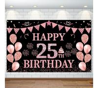 Decorazioni per 25° compleanno per uomini e donne Happy 25th Birthday Banner di grandi dimensioni in oro rosa sfondo di compleanno banner per 25 anni anniversario festa di compleanno foto prop stand