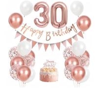 Decorazioni per 30° compleanno da donna, set di palloncini in oro rosa con striscione, topper per torta e palloncini coriandoli, elegante kit di decorazione per feste di 30° compleanno per la sua