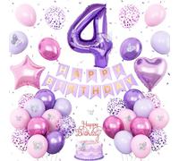 Decorazioni per 4° compleanno rosa viola, palloncini rosa viola per 4° compleanno per ragazze lavanda decorazione per feste striscione numero 4 palloncini decorazione per torta farfalla decorazioni
