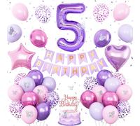 Decorazioni per 5° compleanno rosa viola, palloncini rosa viola per 5° compleanno per ragazze lavanda decorazione per feste striscione numero 5 palloncini decorazione per torta farfalla decorazioni