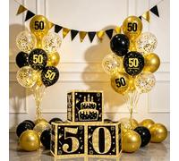 Decorazioni per 50° Compleanno - Addobbi 50 anni Compleanno Oro Nero Inclusi 50° Palloncini Compleanno, 3pezzi Oro Nero Scatole, Bandierine Triangolari per Uomo Donna 50 anni Decorazione Festa