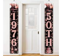 Decorazioni per 50° compleanno da donna, colore nero oro rosa impressionante dal 1976 Happy 50th Birthday Door Banner, divertente cartello portico 50 anni anniversario forniture per feste con nastro
