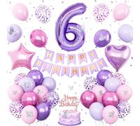 Decorazioni per 6° compleanno rosa viola, palloncini rosa viola per 6° compleanno per ragazze lavanda decorazione per feste striscione numero 6 palloncini topper torta farfalla decorazioni per feste