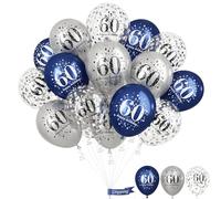 Decorazioni per 60° compleanno da uomo, 15 palloncini in lattice blu navy argento per lui, decorazioni per feste per 60° compleanno per 60 anni, 60° compleanno, decorazioni per feste di compleanno