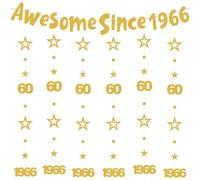 Decorazioni per 60° compleanno, donne e uomini, 7 pezzi, glitter oro, fantastico dal 1966, ghirlanda con numero 60, cerchio puntino scintillante, stella da appendere per lei, 60 anni, trent'anni