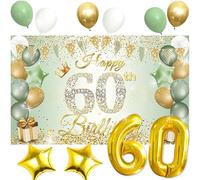 Decorazioni per 60° compleanno per donne verde salvia oro 60° palloncini decorazioni Happy 60th Birthday sfondo banner per 60 anni decorazione festa di compleanno