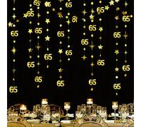 Decorazioni per 65° compleanno oro numero 65 cerchio dot scintillio stella ghirlanda metallica appeso Streamer striscione banner sfondo per 65 anni compleanno felice 65° anniversario Sixy Five Party