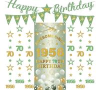 Decorazioni per 70° compleanno, striscioni da donna, 9 pezzi, verde oro Happy Birthday Banner impressionante dal 1956 tenda scintillio stella puntino appeso stelle gagliardetto per lei 70 anni