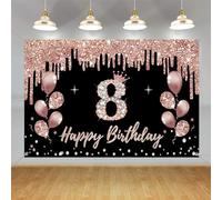 Decorazioni per 8° compleanno per ragazza, Happy 8 Years Old in tessuto poster sfondo oro rosa, forniture per feste di 8° compleanno, sfondo fotografico cartello di benvenuto, 150 cm x 90 cm