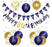 Decorazioni per 80° compleanno da uomo, blu navy, oro, decorazioni per festa di 80° compleanno, kit di bandierine da uomo Wonsta