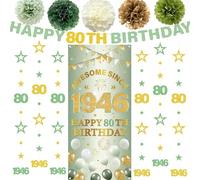 Decorazioni per 80° compleanno donne uomini - 13 pezzi oro verde impressionante dal 1946 striscioni numero 80 cerchio puntino scintillio stella ghirlanda pompon per festa felice ottant'anni forniture