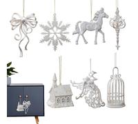 Decorazioni Per Alberi Di Natale - 7er Set Bianco -oro -placcati, Fiocchi Di Neve, Casa, Loop E Ornamenti Angeli Per Impiccagione | Trailer Di Polistirene Alta Qualità FOr Decorazione Alberi E Finestr
