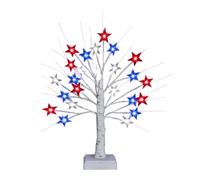Decorazioni per albero del 4 luglio, centrotavola artificiale, albero con luce LED rossa, bianca, blu, stella, per camino, scrivania, comodino, camera da letto, soggiorno, camera dei bambini, casa