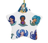 Decorazioni per albero di Natale in ceramica da appendere a forma di stella WHJSSF Sirena Sisters con cavo dorato facile da appendere