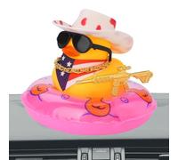 - Decorazioni per auto a forma di anatra, accessori da cowboy, anatra gialla con mini cappello da sole, salvagente, collana e occhiali da sole per il tavolo da pranzo al cruscotto in auto