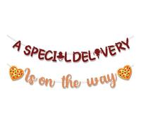 Decorazioni per baby shower a tema pizza, striscione con scritta "Una consegna speciale è in arrivo", striscione a tema pizza per la rivelazione del sesso del nascituro, cartoncino glitterato