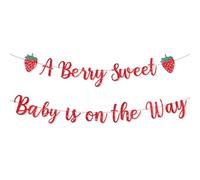 Decorazioni per Baby Shower Alla Fragola, Glitter Striscione A Berry Sweet Baby is On The Way Sospese Ghirlande Frutta Bambini Decorazione per Festa del 1° Compleanno Accessori per Foto
