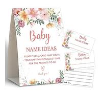 Decorazioni per baby shower, carte di suggerimento per nome del bambino, gioco di rivelazione del genere, suggerimenti per il nome del bambino per baby shower, cartello con nome del bambino, 1 cartello e 50 biglietti di suggerimento -6
