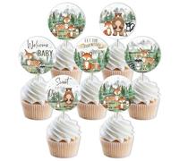 Decorazioni per baby shower con avventura nel bosco, 24 pezzi, con scritta "Let the Adventure Begin", topper per cupcake per baby shower, tema natura, montagna, foresta, animali avventura attende baby